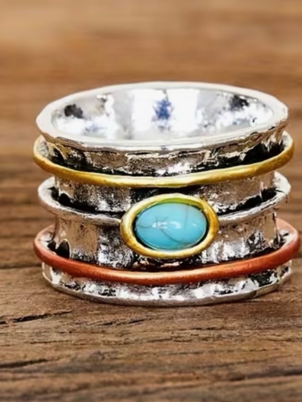 Turquoise Accent Mixed-Metal Spinner Ring